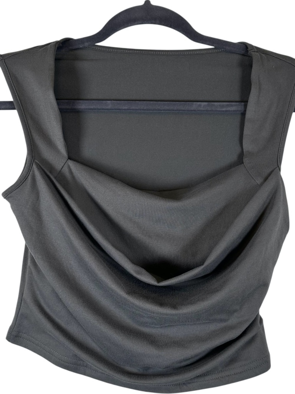 Pristine Charcoal Gray Cowl Neck Draped Sleeveless Crop Top S Minimalist Chic